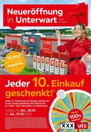 XXXLutz Prospekt woche 44 Seite 1: Neueröffnung in Unterwart nach Umbau rest XXXL RESTAURANT XXX Lutz 10.000 Eröffnungs-