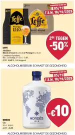 Delhaize folder week 45 Pagina 34: Leffe Abdijbier €13,49, Nordes Gin €28,99