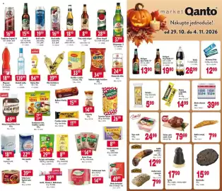 Qanto leták týden 44 Strana 1: Maso Jicin Koleno zadni uzené s kosti €79,99, Kofila banány v čokoládě €14,99