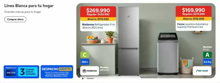 Catálogo Lider Express Página 1: Mademsa - refrigerador frio directo 262 litros €170.000,00