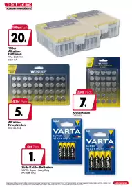 Woolworth Prospekt Seite 31: Varta Zink-Kohle-Batterien €1,00, W-Energy Alkaline-Batterien €20,00