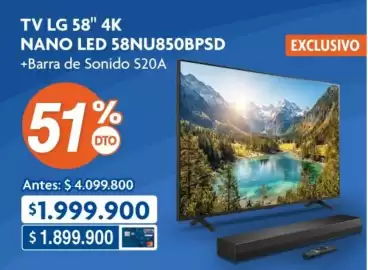 Catálogo Alkosto Página 1: Exclusivo - nano led 58nu850bpsd +barra de sonido s20a €1.899.900,00