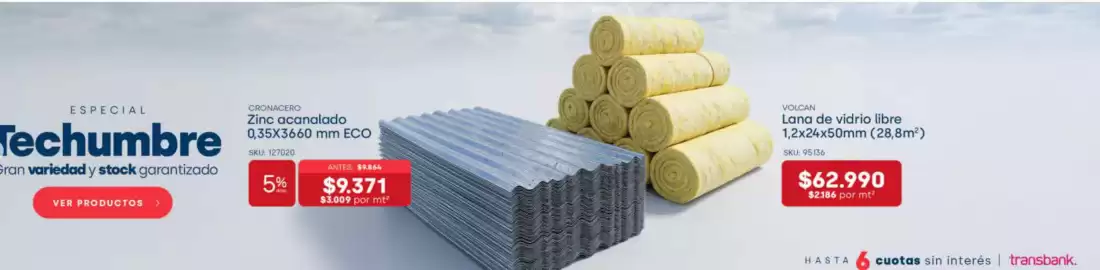 Catálogo Imperial Página 8: Zinc acanada €9,37, Lana de vidrio libre €62.990,00