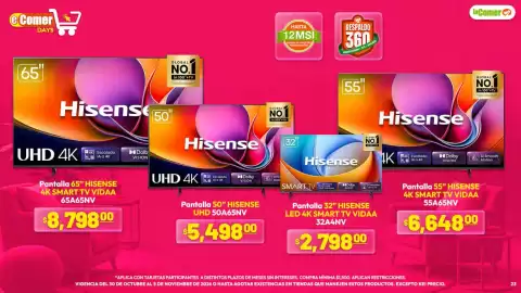 Folleto La Comer semana 44 Página 23: Hisense Pantalla 50" UHD 50A65NV €5.498,00