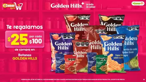 Folleto La Comer semana 44 Página 28: Golden Hills Botanas €25,00