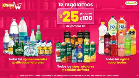 Folleto La Comer semana 44 Página 9: Golden Hills todas las aguas minerales gasificadas naturales €25,00