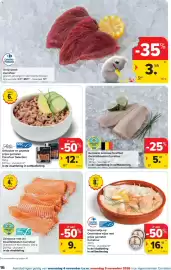Carrefour folder Pagina 16: Gerookte Ardense forelfilet €5,20, Vispannetje op Oostendse wijze met grijze garnalen €16,49