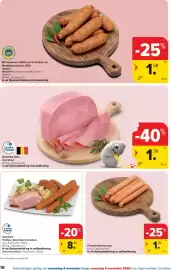 Carrefour folder Pagina 18: Ontvette ham €1,38, Frankfurterworsten €1,20