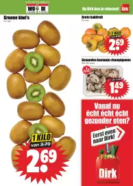 Dirk folder week 45 Pagina 3: Grote kakifruit €2,69, Gesneden kastanje champignons €1,49