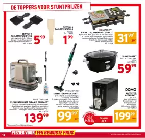 Trafic folder Pagina 14: Raclette / Steengrill / Grill Homday €31,99, Domo koffiezetapparaat €199,99
