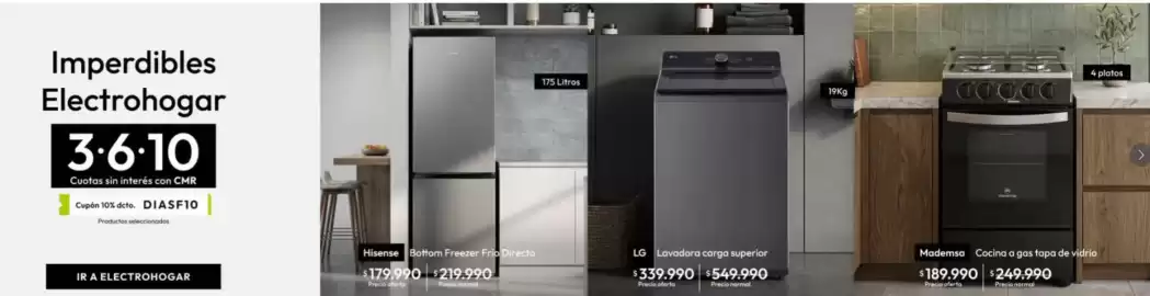 Catálogo Linio Página 7: Lg - lavadora carga superior €549.990,00, Mademsa - cocina a gas tapa de vidrio €189.990,00