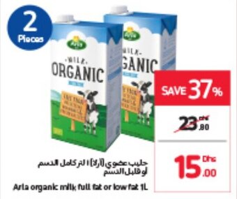 Carrefour Arla organic milk full fat or low fat 1L offer