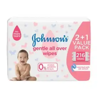 Lulu Hypermarket Johnson's baby wipes gentle all over 216pcs offer