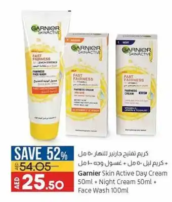 Lulu Hypermarket Garnier skin active day cream 50ML + night cream 50ML + face wash 100 ML offer