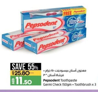 Lulu Hypermarket Pepsodent toothpaste germi check 150GM + toothbrush x 3 offer