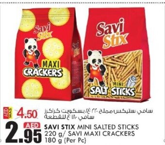 KM Trading Savi stix mini salted sticks 220g / savi maxi crackers 180g per pc offer