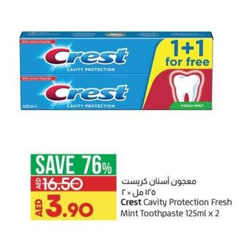 Lulu Hypermarket Crest Cavity Protection Fresh Mint Toothpaste 125ml x 2 offer