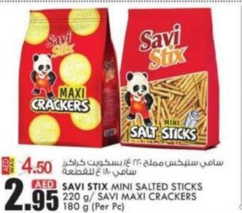 KM Trading Savi stix mini salted sticks 220 G/ savi maxi crackers 180 G (per PC) offer