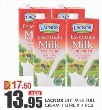KM Trading Lacnor UHT Milk Full Cream 1 Litre x 4 Pcs offer