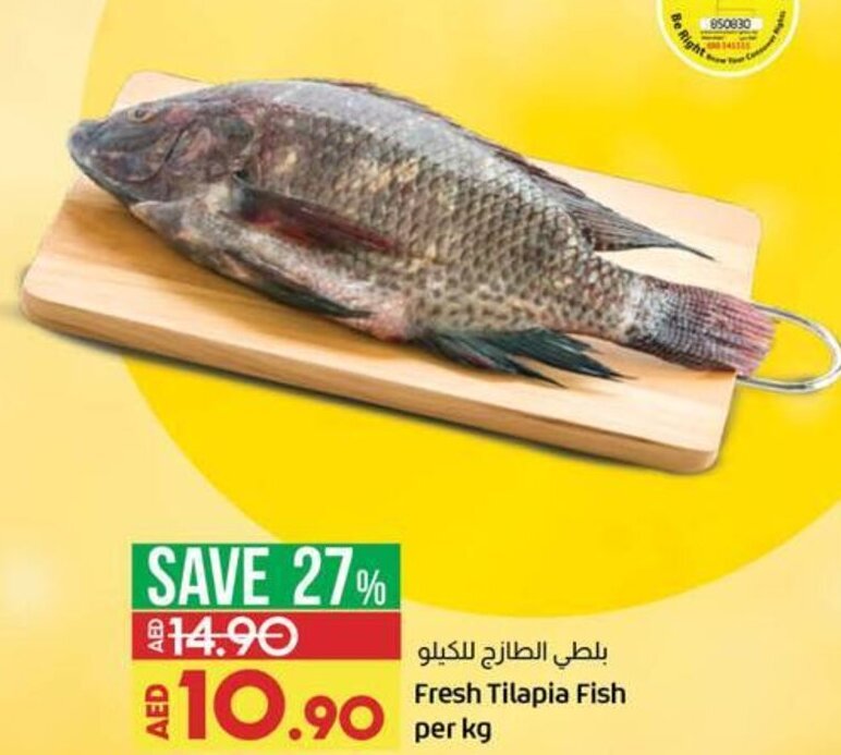 Fresh tilapia fish per KG offer at Lulu Hypermarket