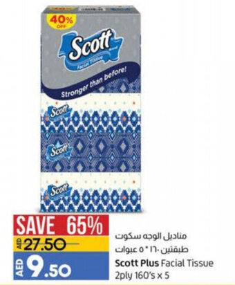 Lulu Hypermarket Scott plus facial tissue 2ply 160's x 5 offer