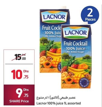 Carrefour Lacnor 100% juice 1L assorted offer