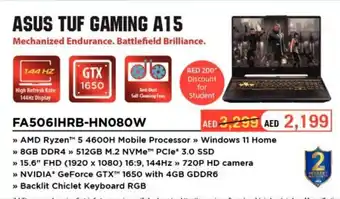 Lulu Hypermarket Asus TUF Gaming A15 FA506IHRB-HNO80W offer