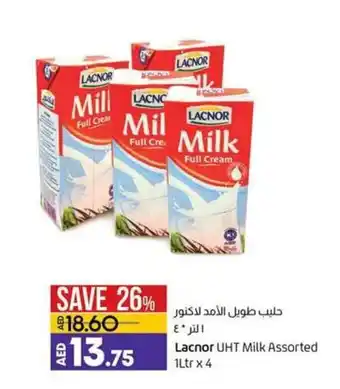 Lulu Hypermarket Lacnor UHT Milk Assorted 1Ltr x 4 offer