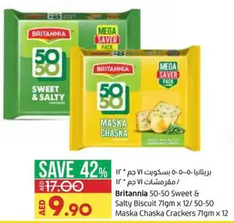 Lulu Hypermarket Britannia 50-50 sweet & salty biscuit 71GM x 12/50-50 maska chaska crackers 71GM x 12 offer