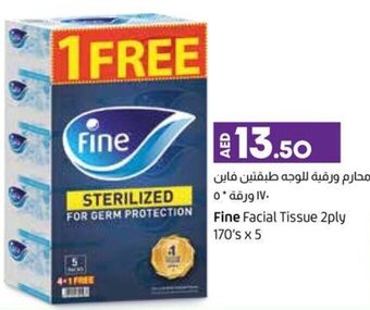 Lulu Hypermarket Fine facial tissue 2ply 170's x 5 offer
