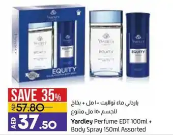 Lulu Hypermarket Yardley perfume EDT 100ml + body spray 150ml assorted offer