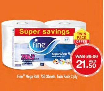 Choithrams Fine Mega Roll 750 Sheets Twin Pack 2 ply offer