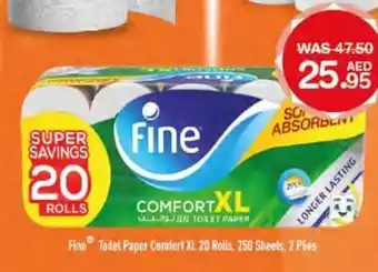 Choithrams Fine Toilet Paper Comfort XL 20 Rolls 250 Sheets 2 Plies offer