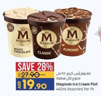 Lulu Hypermarket Magnum Ice Cream Pint 440ml Assorted Per Pc offer