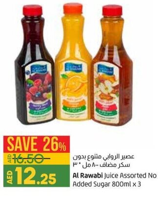 Lulu Hypermarket Al Rawabi Juice Assorted No Added Sugar 800mlx3 offer