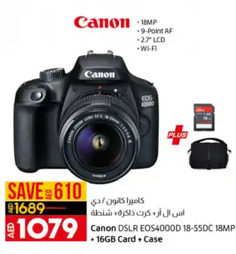 Lulu Hypermarket Canon DSLR EOS4000D 18-55DC 18MP +16GB card + case offer