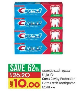Lulu Hypermarket Crest cavity protection extra fresh toothpaste 125ml x 4 offer