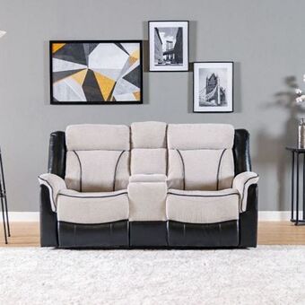 Danube Home Verniz 2 seater fabric recliner w/ wireless charger - light grey/black offer
