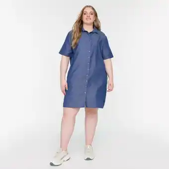 Trendyol women indigo solid pocket detail short sleeves shirt dress