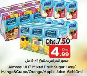 Nesto Almarai UHT mixed fruit sugar less/ mango & grape/orange/apple juice 6x140ml offer