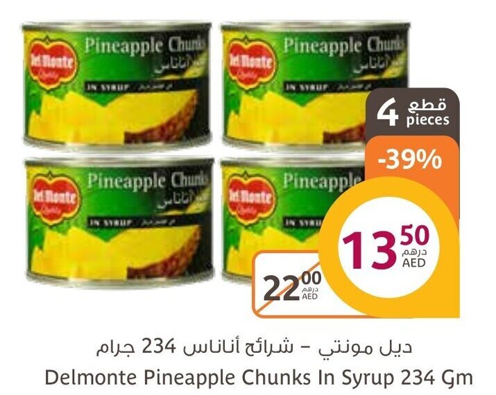 Aswaaq Delmonte pineapple chunks in syrup 234gm offer