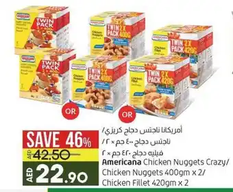 Lulu Hypermarket Americana Chicken Nuggets Crazy / Chicken Nuggets 400gm x 2 / Chicken Fillet 420gm x 2 offer