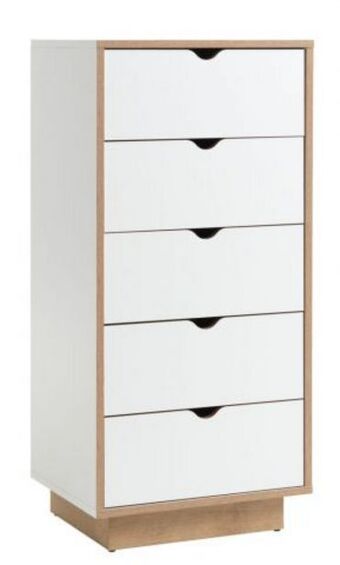 JYSK 5 drawer chest mammen slim white/oak offer