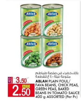 KM Trading Ablah plain foul/fava beans, chick peas. green peas. baked beans in tomato sauce 400g assorted (per pc) offer