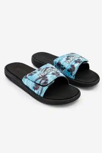 Brands For Less Men printed velcro slides, black/turquoise combo offer