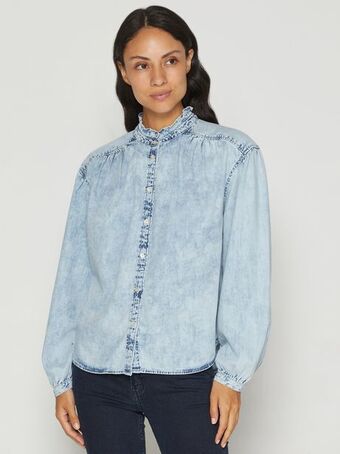 Denim ruffle neck shirt with washwell