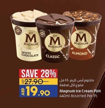 Lulu Hypermarket Magnum ice cream pint 440ml asdorted per pc offer