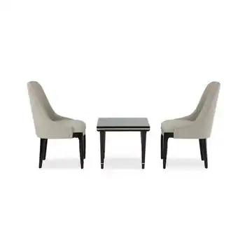 Homes R Us Linea wooden tea set with 2 microsuede upholstered chairs - grey offer