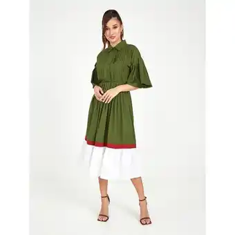 Centrepoint Styli short sleeves collared colorblock a-line midi dress offer