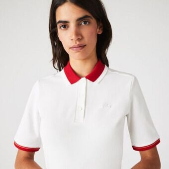 Lacoste Women’s lacoste slim fit colored neck stretch cotton piqué polo offer